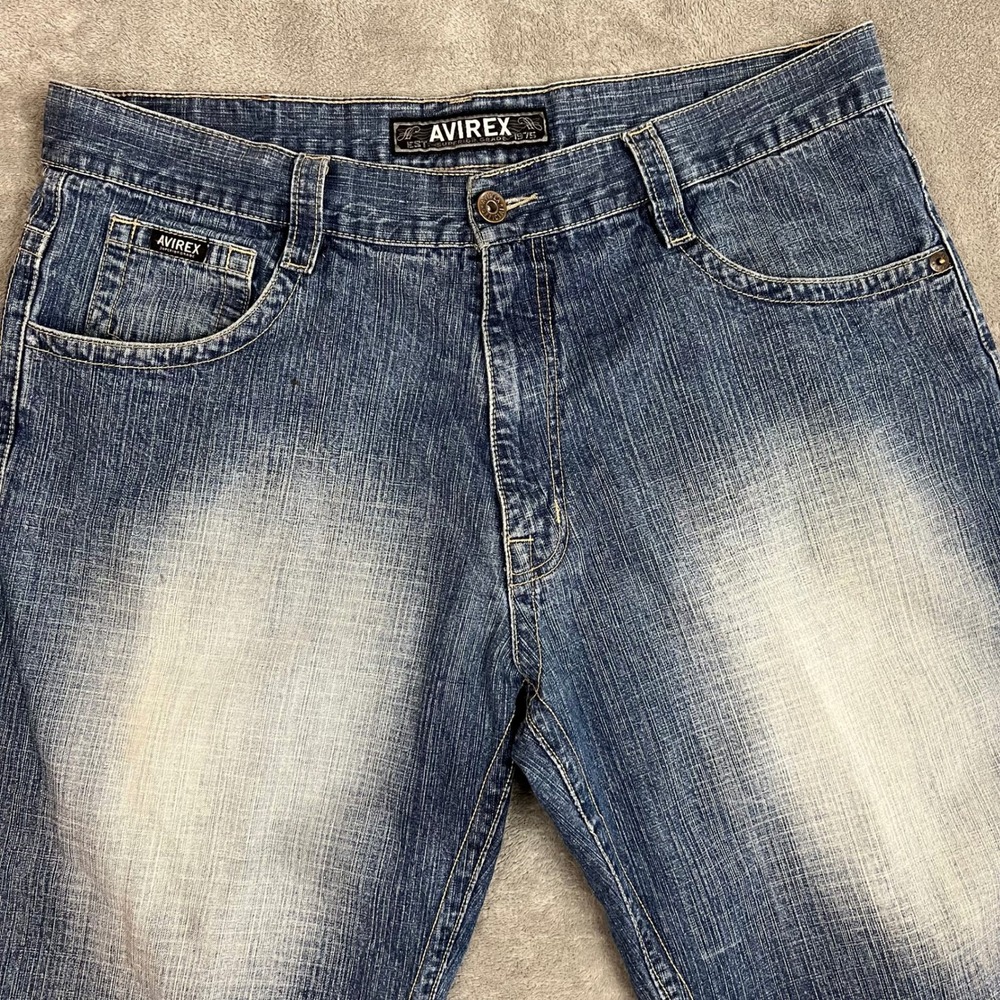 Vintage Y2K Avirex Baggy Denim Shorts Mens 40 Faded Patina Skater Grunge - Picture 2 of 10